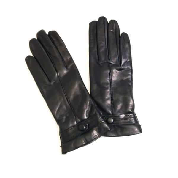 Woman leather glove with button