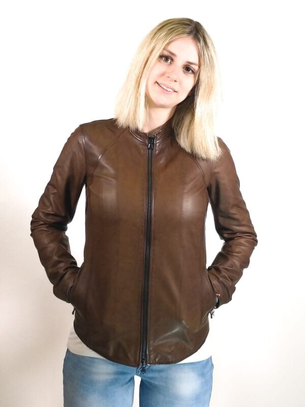 Giacca in pelle donna Romana tuscany tamponata a mano - immagine 2
