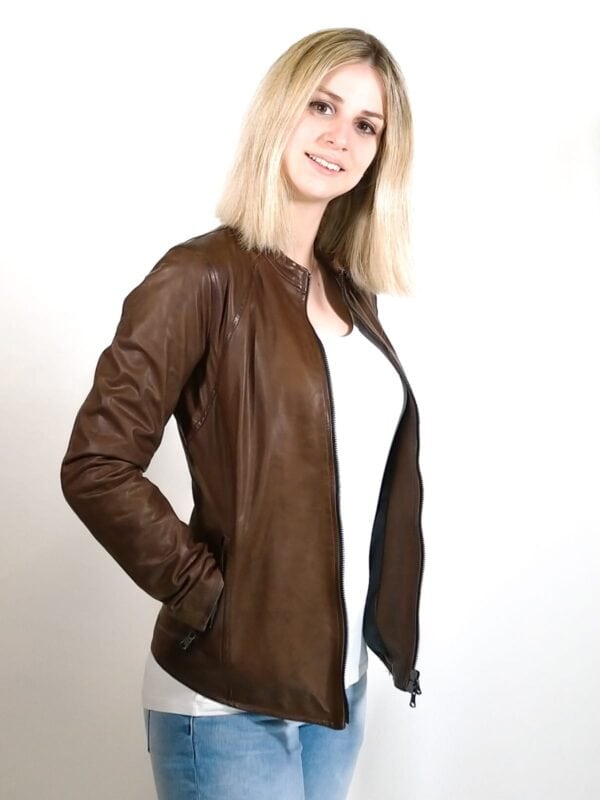 Giacca in pelle donna Romana tuscany tamponata a mano