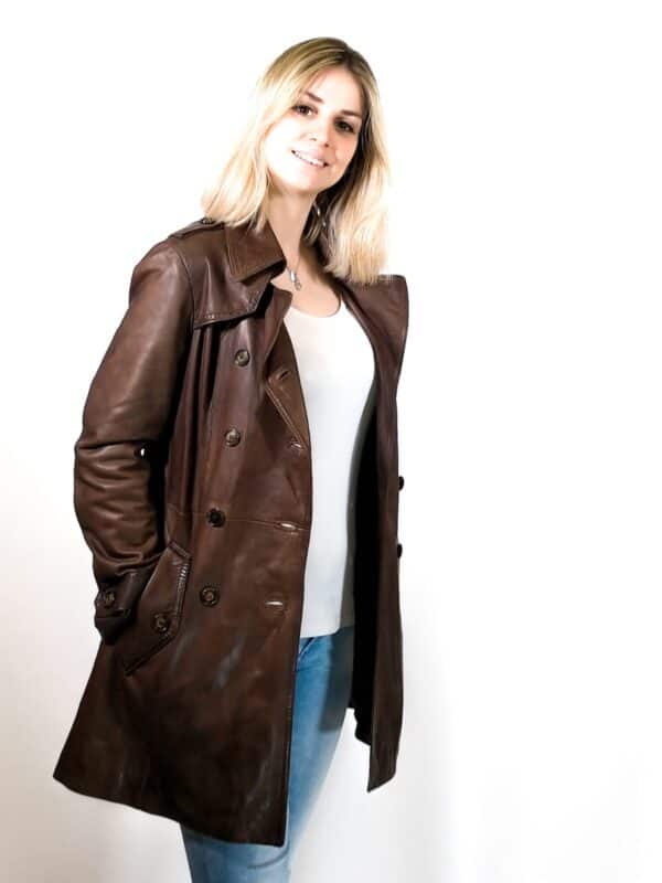 Trench donna in pelle Tuscany tamponato a mano - immagine 2