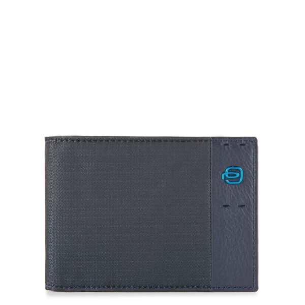 Piquadro men's leather and fabric wallet with coin purse