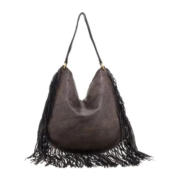Borsa monospalla "Zefiro" in pelle con frange Campomaggi