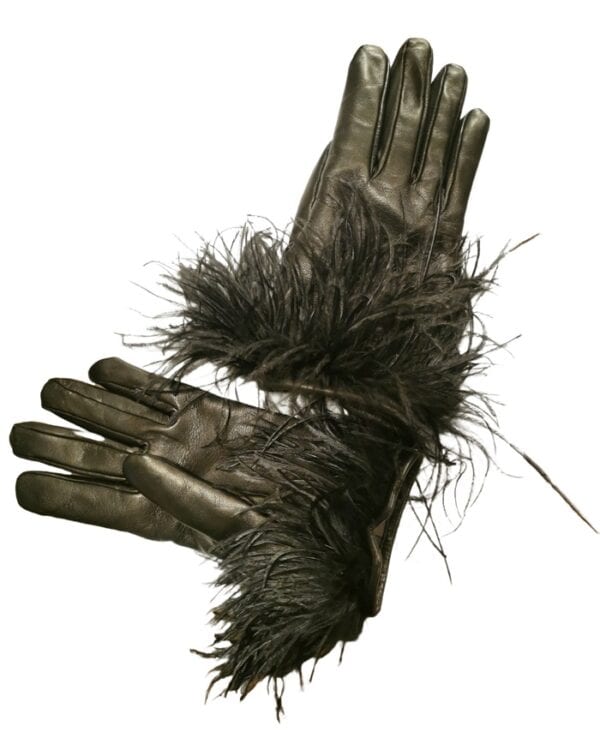 Women's leather glove with feather detail - Image 2