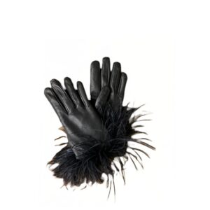 Women's leather glove with feather detail