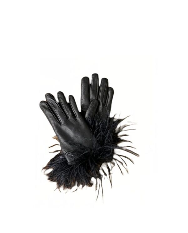 Women's leather glove with feather detail
