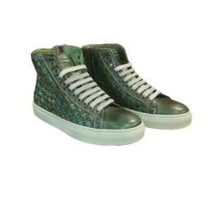 Sneakers alta intrecciata da donna in pelle