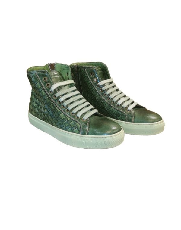 Sneakers alta intrecciata da donna in pelle