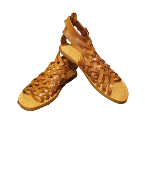Crossed leather sandal with double buckle for women - Image 2