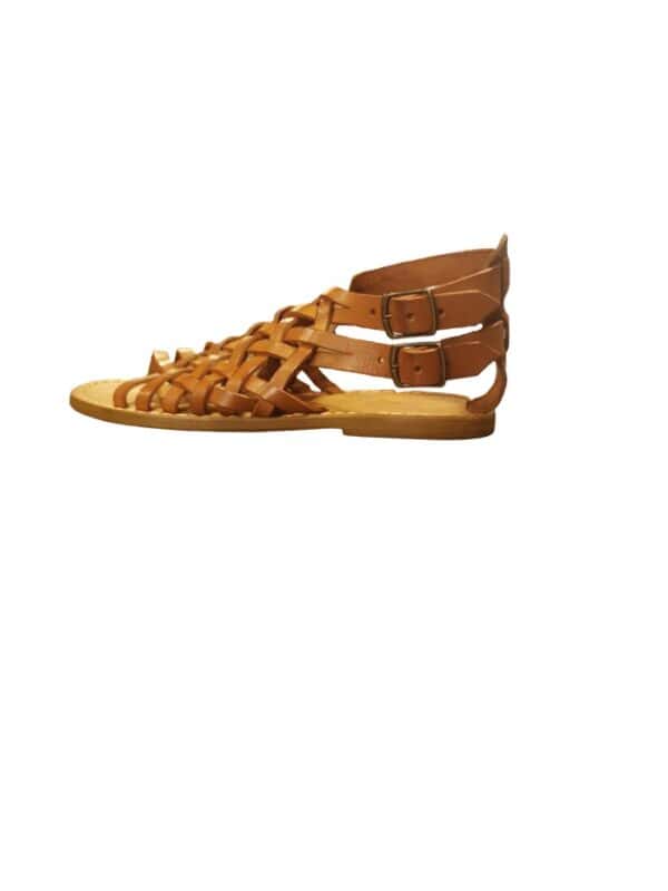 Crossed leather sandal with double buckle for women - Image 3