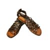 Crossed leather sandal with double buckle for women