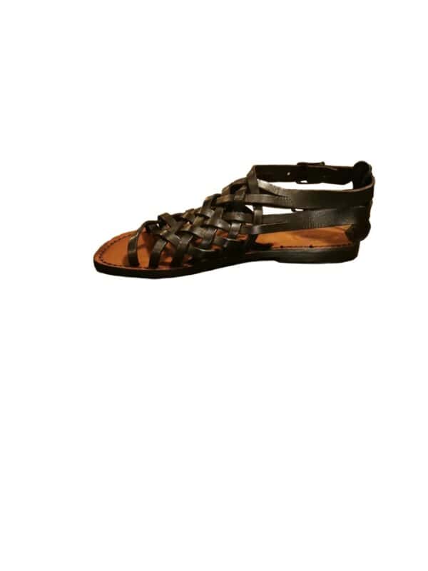 Crossed leather sandal with double buckle for women - Image 4